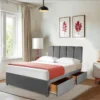 Grey Suede Divan Bed Set with 2 Drawers, Matching Headboard 20″ and 10″ spring memory foam mattress (1)