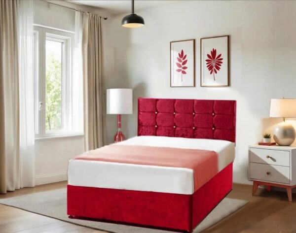 Elizabeth Crushed Pink Velvet Divan bed Set With Coolblue Spring Memory foam Mattress 10″ | Matching Headboard 20″ | 2 Drawers