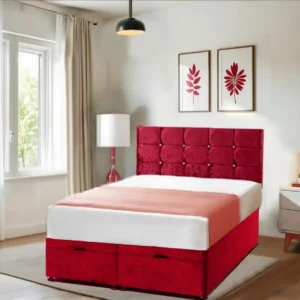 Crushed Red Velvet Divan Bed with Storage (2)