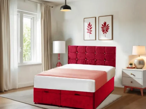 Crushed Red Velvet Divan Bed with Storage (2)