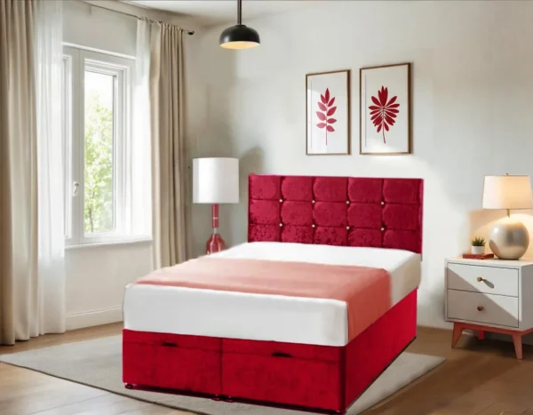 Crushed Red Velvet Divan Bed with Storage (2)