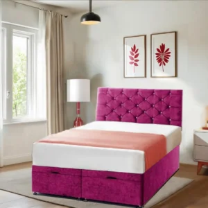 Elizabeth Crushed Pink Velvet Divan bed Set With Coolblue Spring Memory foam