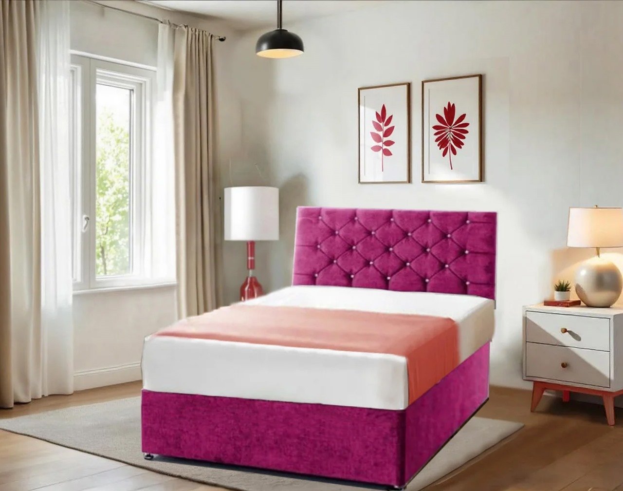 Crushed Red Velvet Divan Bed with Storage