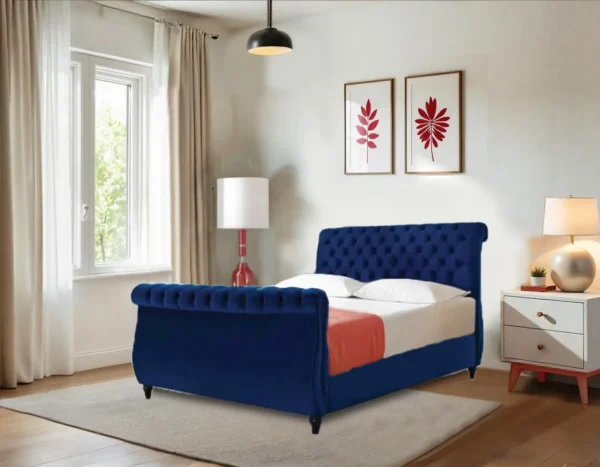 Blue Sleigh Bed With Matching Headboard Footboard