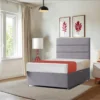 5FT Kingsize Grey Linen Divan Bed with Mattress, Headboard and 2 Storage Drawers g