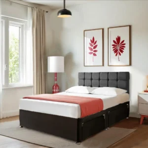 Black Linen Double Divan Bed With Coolblue spring memory black