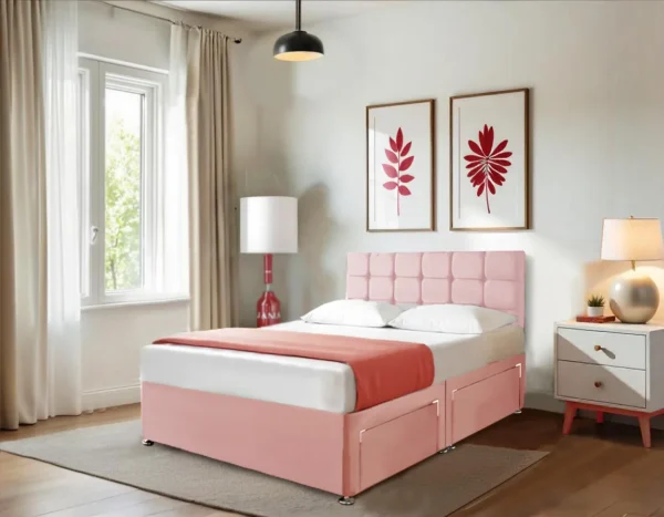 Mink Linen Look Divan Beds with Mattress and Headboard pink