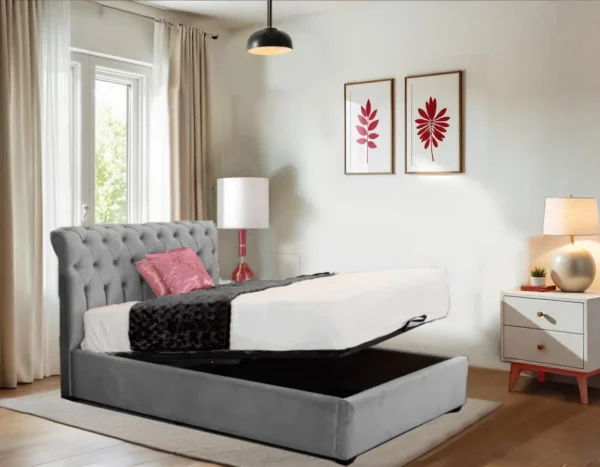 Chesterfield Sleigh Upholstered Ottoman Bed