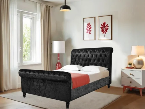 Mason Upholstered Black Sleigh Bed With Storage