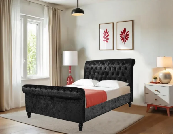 Mason Upholstered Black Sleigh Bed With Storage