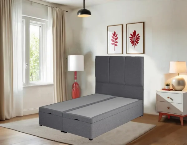 Grey Ottoman Bed with 3 Panel Headboard (1)