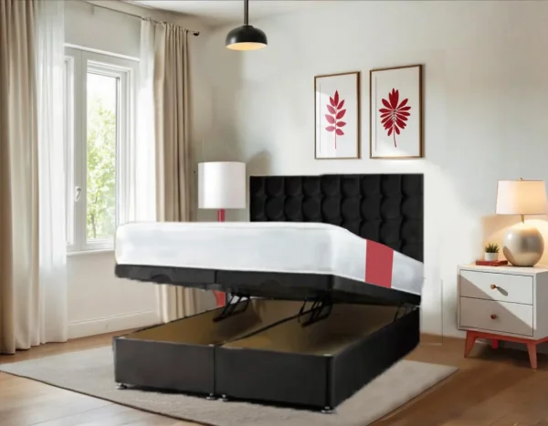 Premium Red velvet Ottoman Bed With Mattress and Storage black