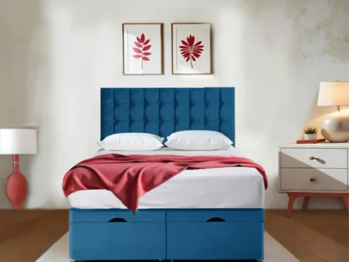 Premium Red velvet Ottoman Bed With Mattress and Storage blue