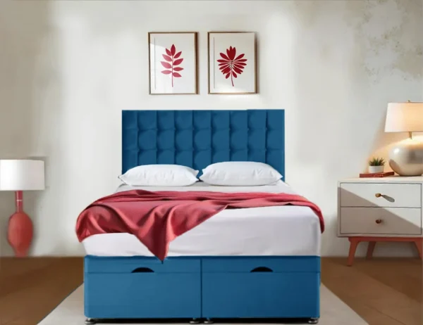 Premium Red velvet Ottoman Bed With Mattress and Storage blue