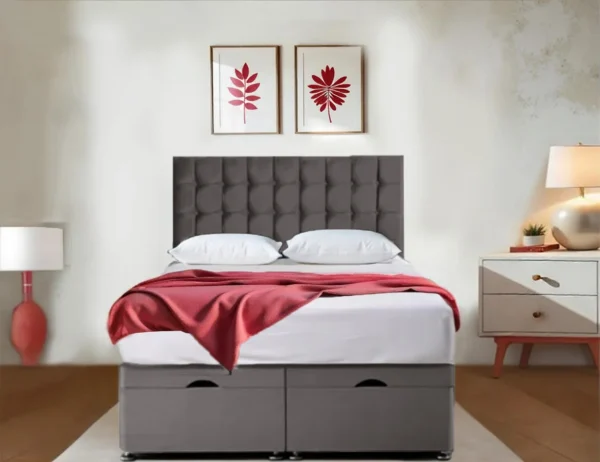 Premium Red velvet Ottoman Bed With Mattress and Storage dg