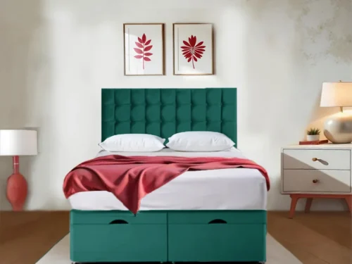 Premium Red velvet Ottoman Bed With Mattress and Storage gree