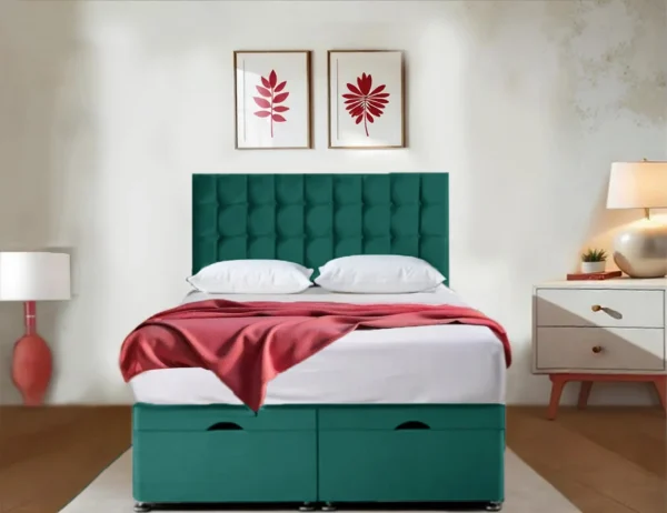 Premium Red velvet Ottoman Bed With Mattress and Storage gree