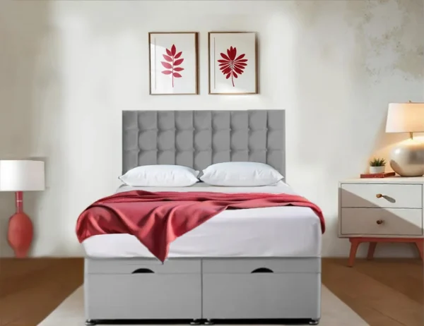 Premium Red velvet Ottoman Bed With Mattress and Storage grey