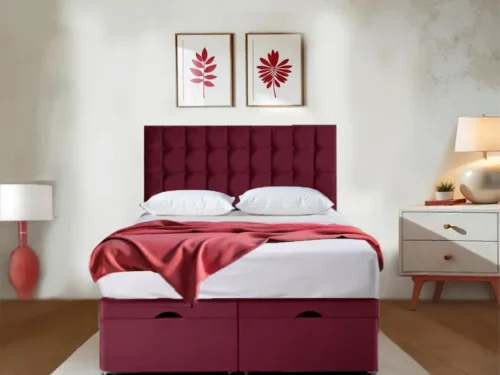 Premium Red velvet Ottoman Bed With Mattress and Storage red