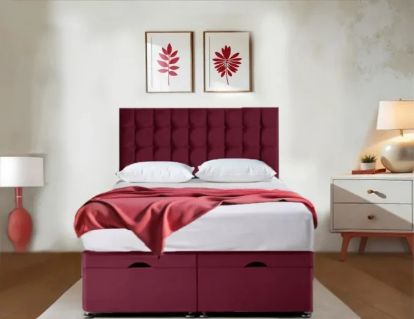 Premium Red velvet Ottoman Bed With Mattress and Storage red