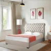 Chesterfield Chenille Cream Sleigh Bed With Matching Headboard Footboard