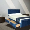 blue bed with headboard , blue velvet divan bed , velvet bed
