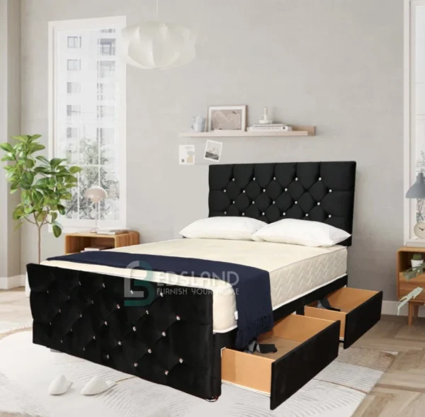 Black Divan Bed With Headboard - Scandinavian Design