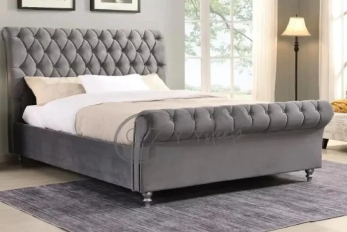 Azura Chesterfield Sleigh Bed with 10-Inch Memory Foam Mattress - Special Prime day sale for Non-Prime Members