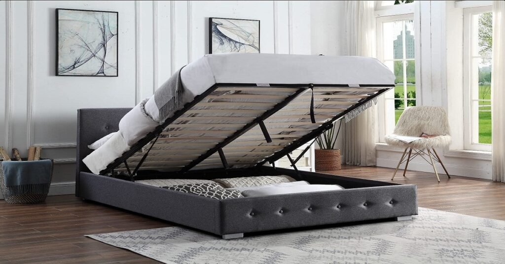 Best Prime Day Sale: Luxury Linen Look Grey Bed with Mattress and Storage